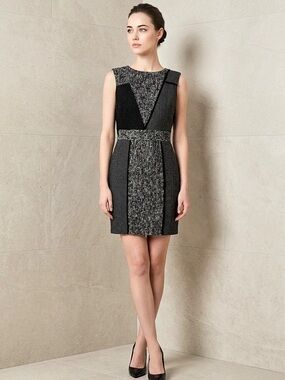 Paul Costelloe Tweed & Twill Geometric Colorblock Sheath Dress - Size XS / 4